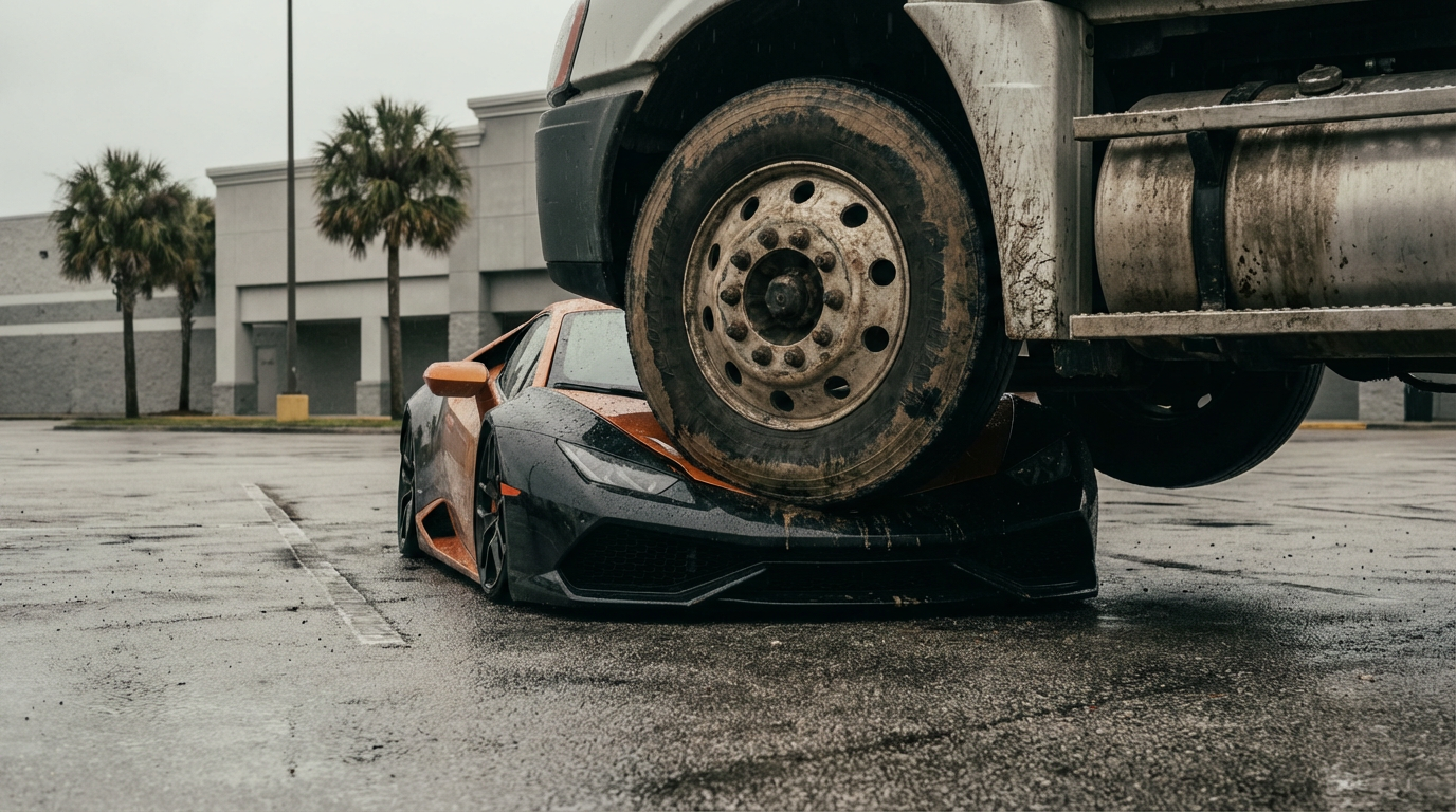 Florida’da kamyon Lamborghini’yi ezdi: Kör nokta riski