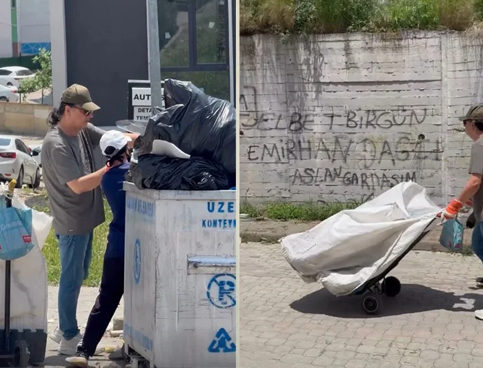 Şarkıcı Çelik sokakta çöp topladı