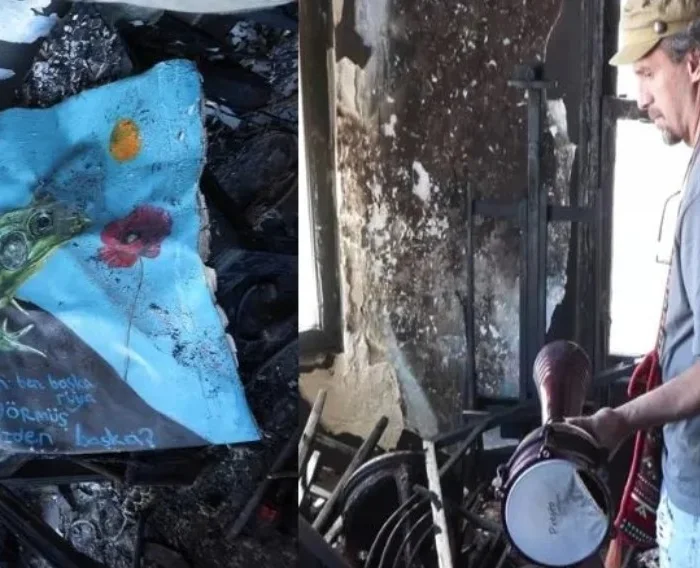 Maç sonrası atılan havai fişek ressamın evine düştü, 20 yıldır yaptığı resimlerin hepsi yandı