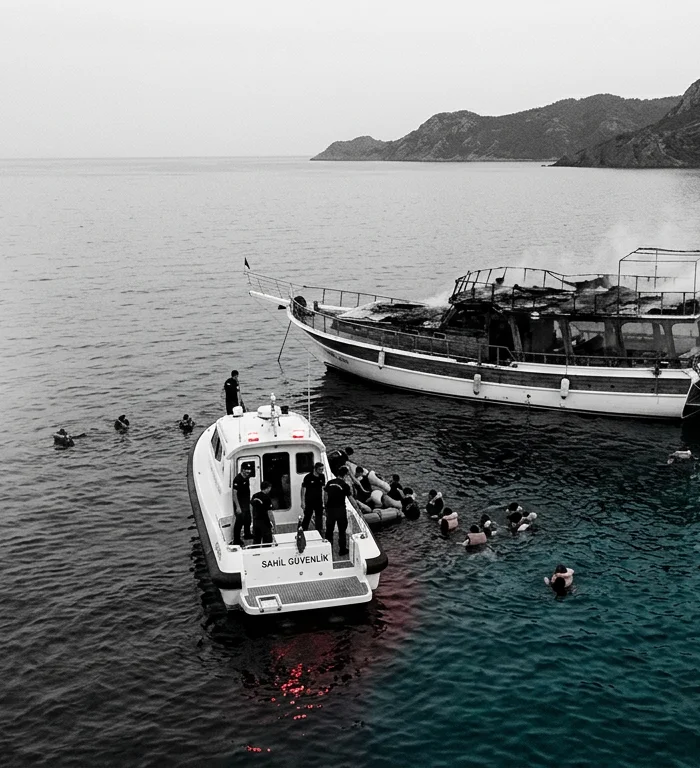 Fethiye tekne yangını: 115 kişi tahliye edildi