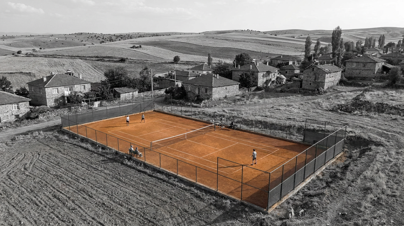 Sarıbal köyünde tenis yükseliyor: Çiftlikten korta