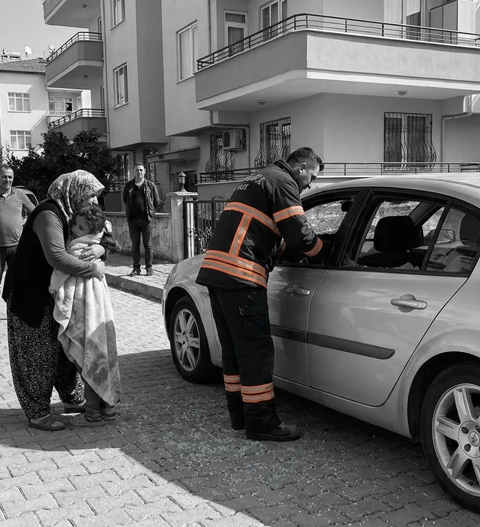 Antalya'da araçta kilitli kalan çocuk, cam kırılarak kurtarıldı