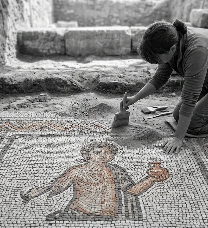 Aspendos’ta Roma dönemine ait ‘Genç Eurymedon’ mozaiği bulundu