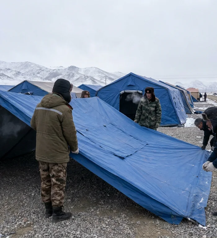 Xizang earthquake blocks highway as crews build shelters